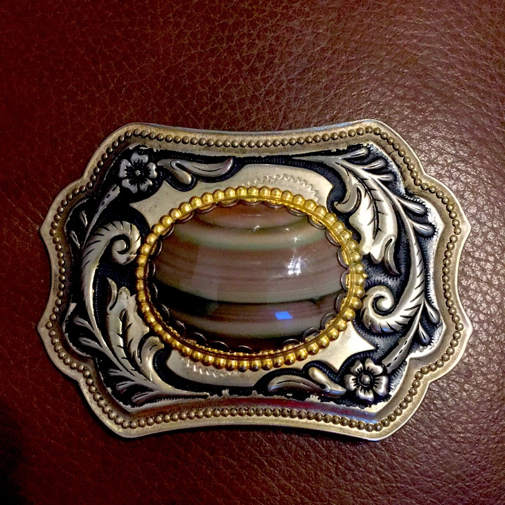 Vintage Western Americana collectable belt buckle natural stone cabochon Estate